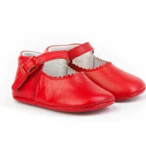 Merceditas Suela Blanda De Piel Cierre Hebilla - ROJO